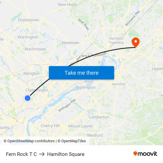 Fern Rock T C to Hamilton Square map