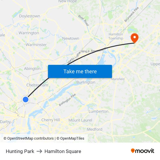 Hunting Park to Hamilton Square map