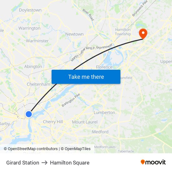 Girard Station to Hamilton Square map