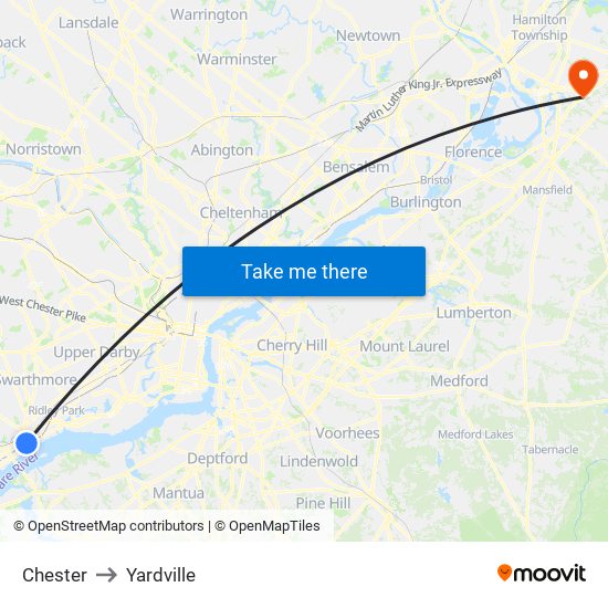Chester to Yardville map