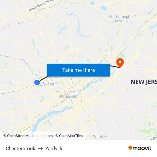 Chesterbrook to Yardville map