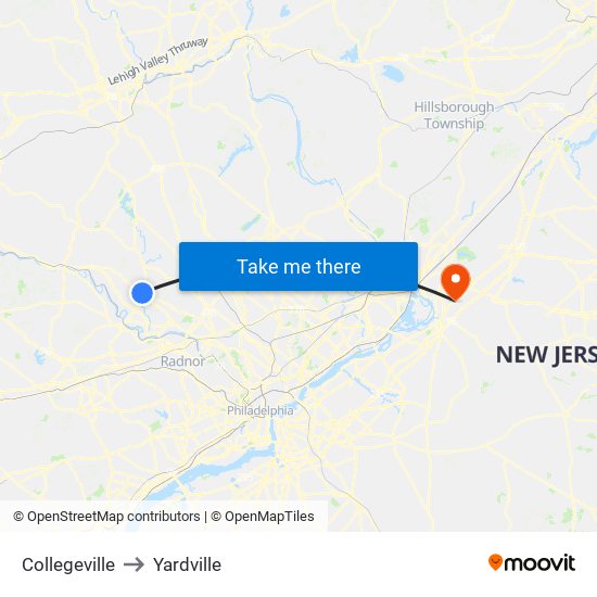 Collegeville to Yardville map