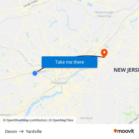 Devon to Yardville map