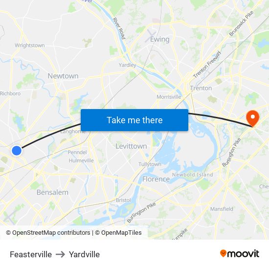 Feasterville to Yardville map