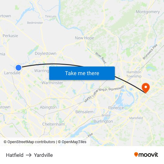 Hatfield to Yardville map