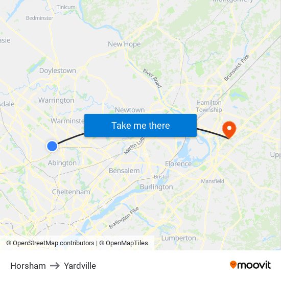 Horsham to Yardville map