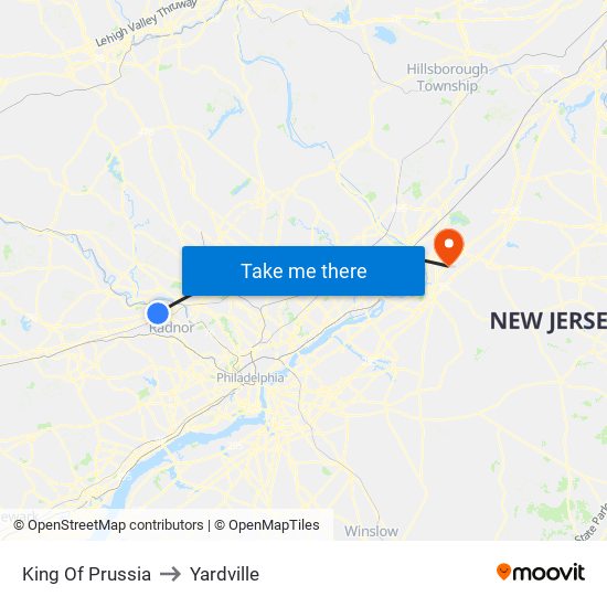 King Of Prussia to Yardville map
