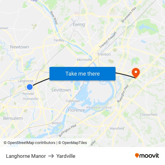 Langhorne Manor to Yardville map