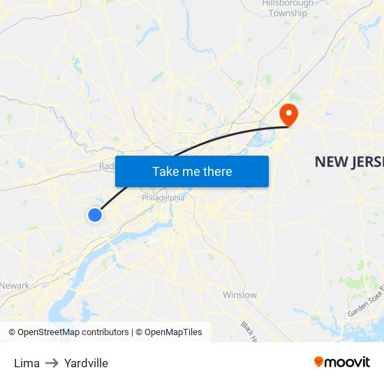 Lima to Yardville map