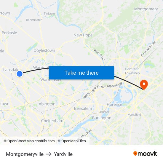 Montgomeryville to Yardville map
