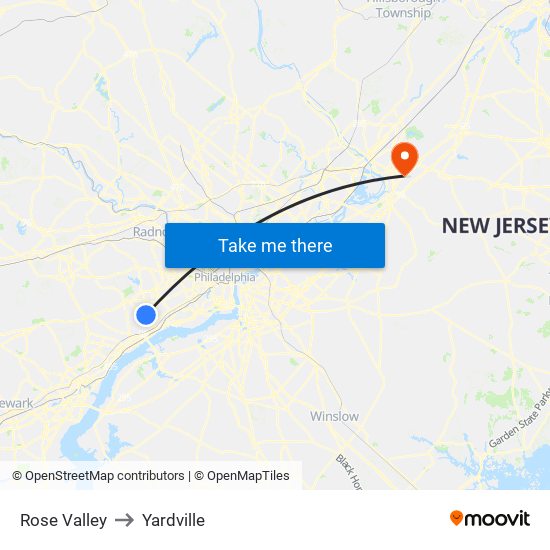 Rose Valley to Yardville map