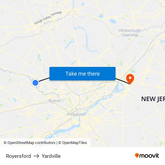 Royersford to Yardville map