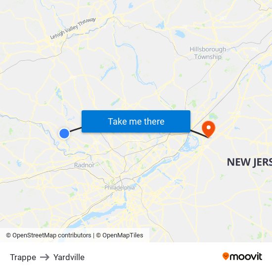 Trappe to Yardville map