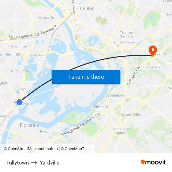 Tullytown to Yardville map