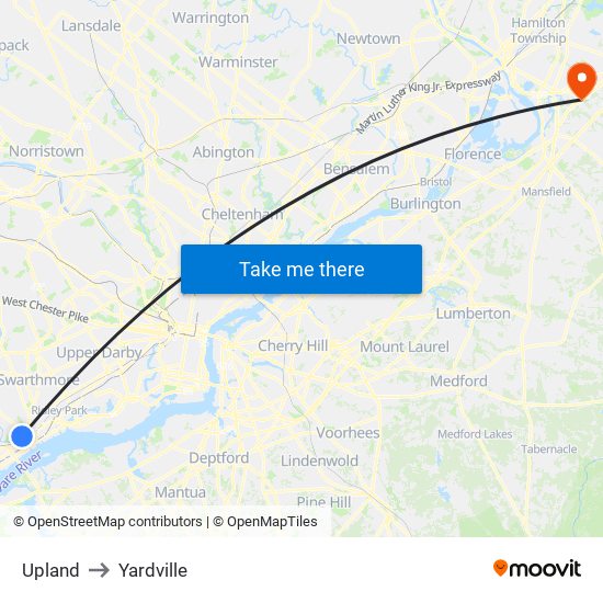 Upland to Yardville map