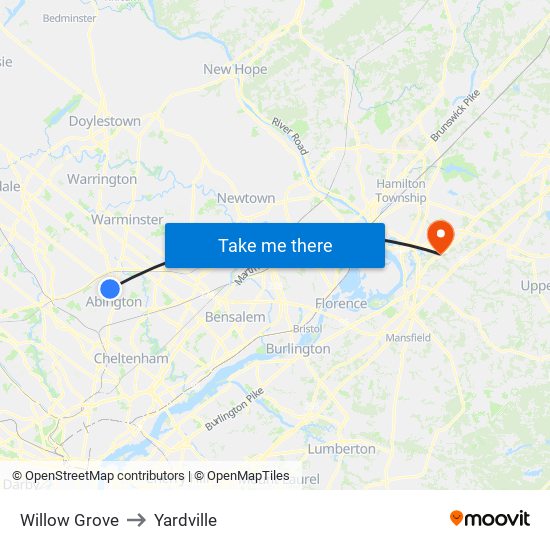 Willow Grove to Yardville map