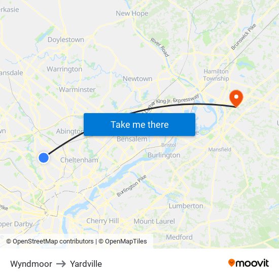 Wyndmoor to Yardville map