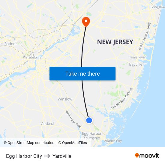 Egg Harbor City to Yardville map