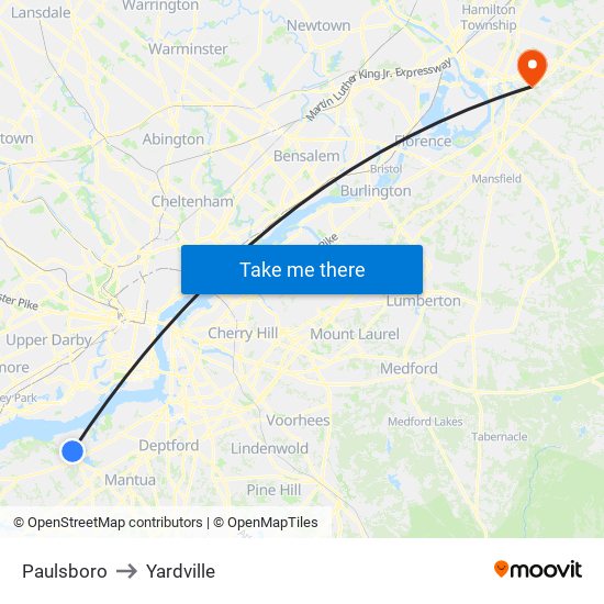 Paulsboro to Yardville map