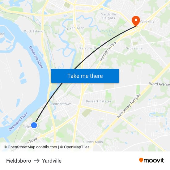 Fieldsboro to Yardville map