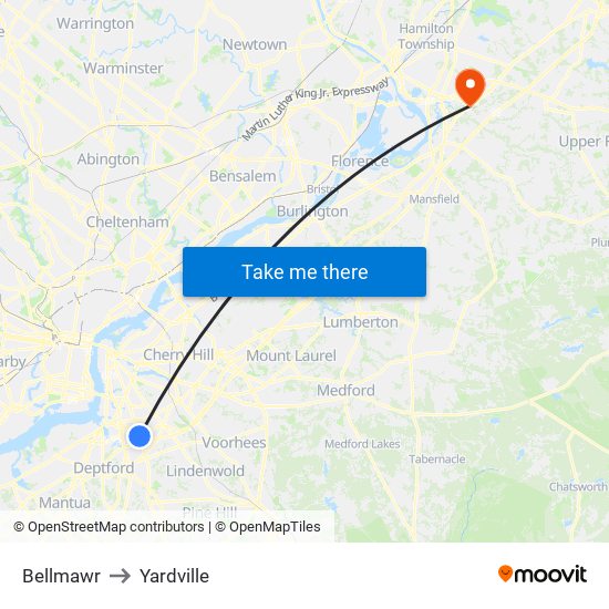 Bellmawr to Yardville map