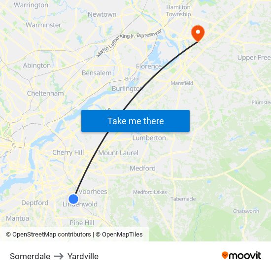 Somerdale to Yardville map