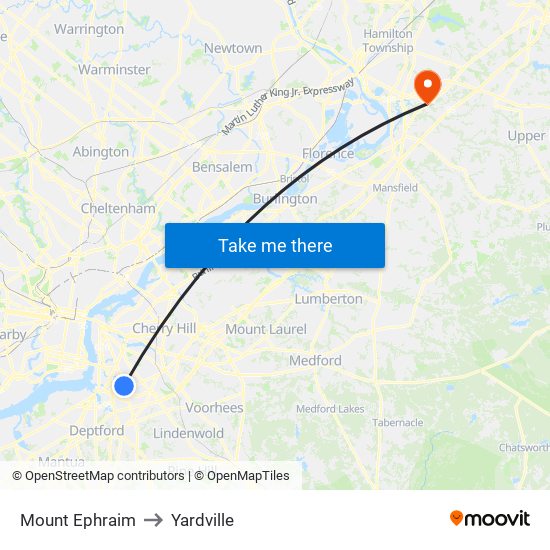 Mount Ephraim to Yardville map