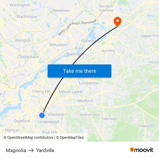 Magnolia to Yardville map