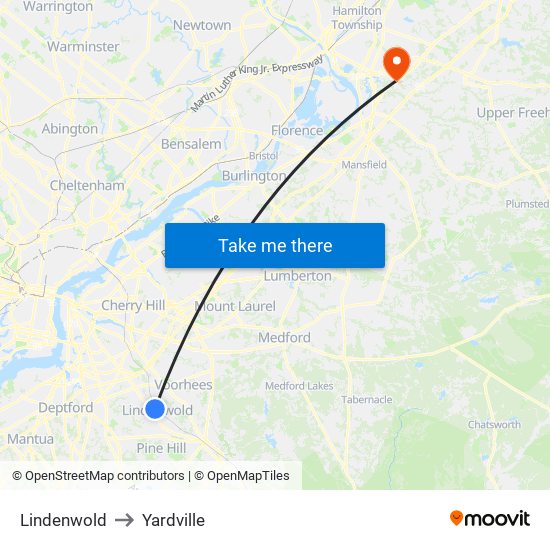 Lindenwold to Yardville map