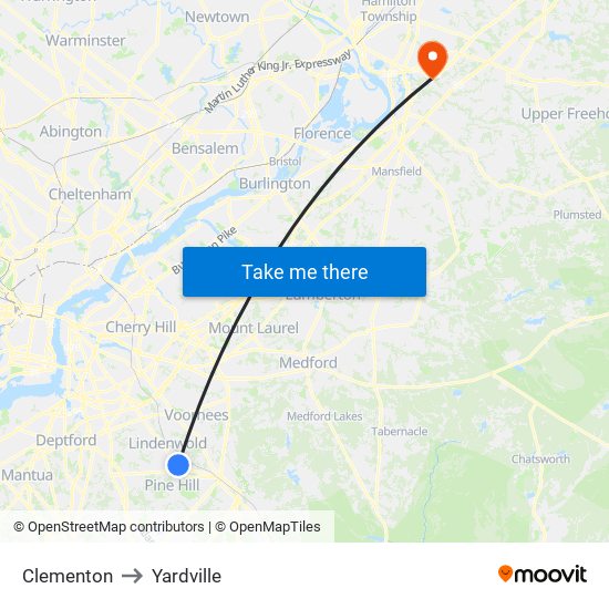 Clementon to Yardville map