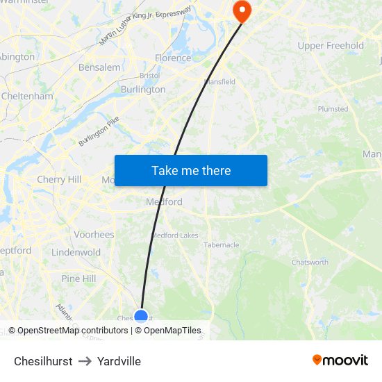 Chesilhurst to Yardville map