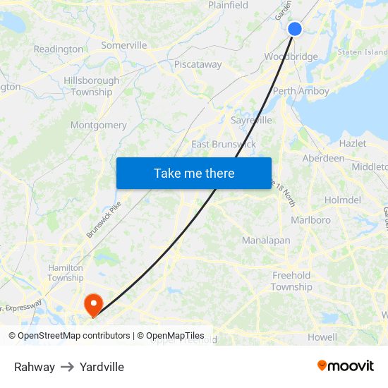 Rahway to Yardville map