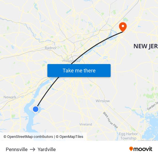 Pennsville to Yardville map