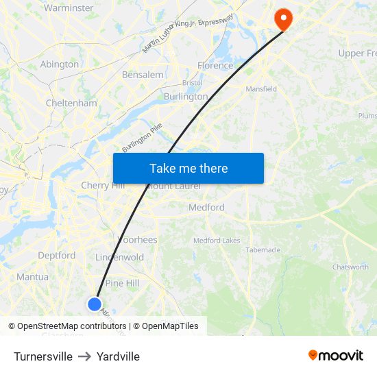 Turnersville to Yardville map