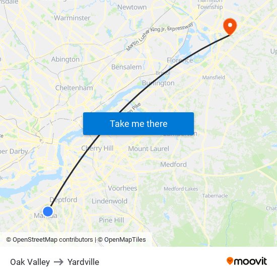 Oak Valley to Yardville map