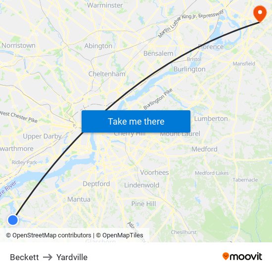 Beckett to Yardville map