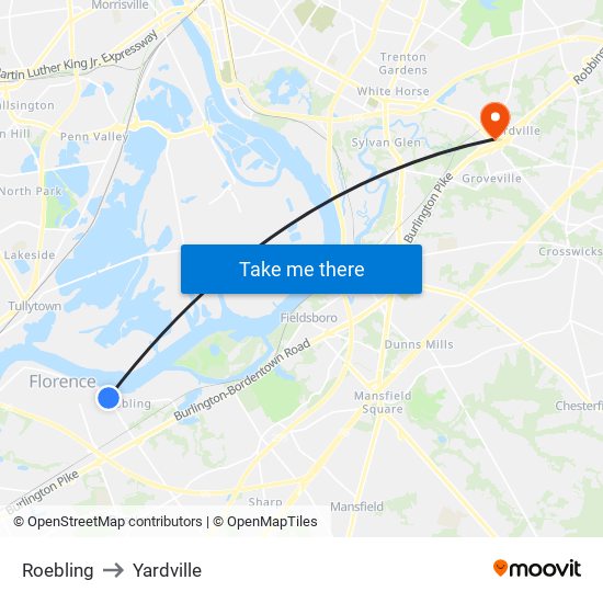 Roebling to Yardville map