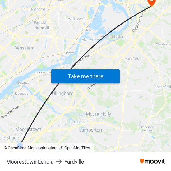 Moorestown-Lenola to Yardville map