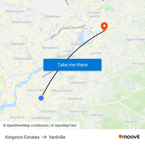 Kingston Estates to Yardville map