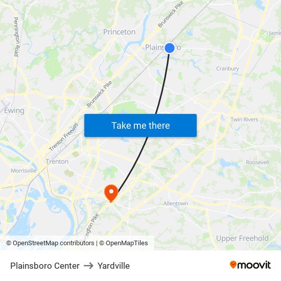Plainsboro Center to Yardville map
