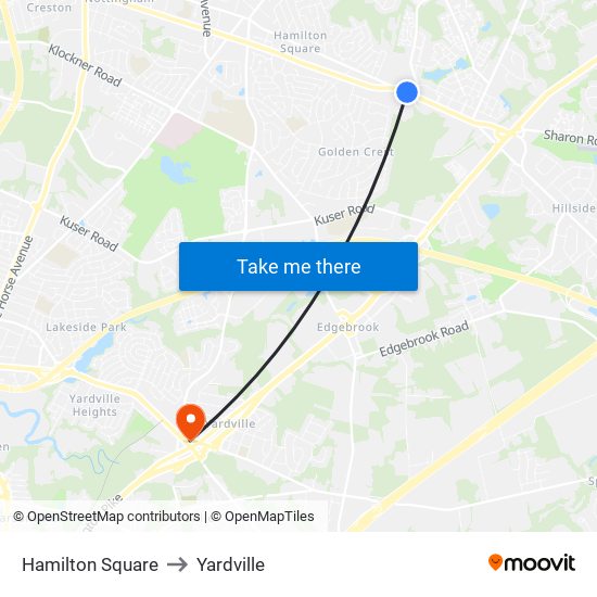 Hamilton Square to Yardville map