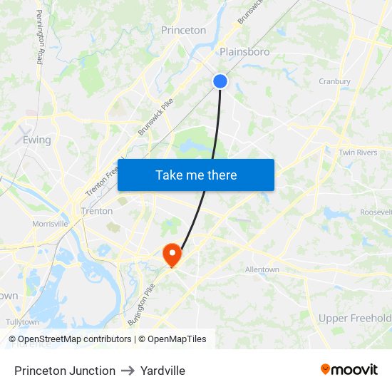 Princeton Junction to Yardville map