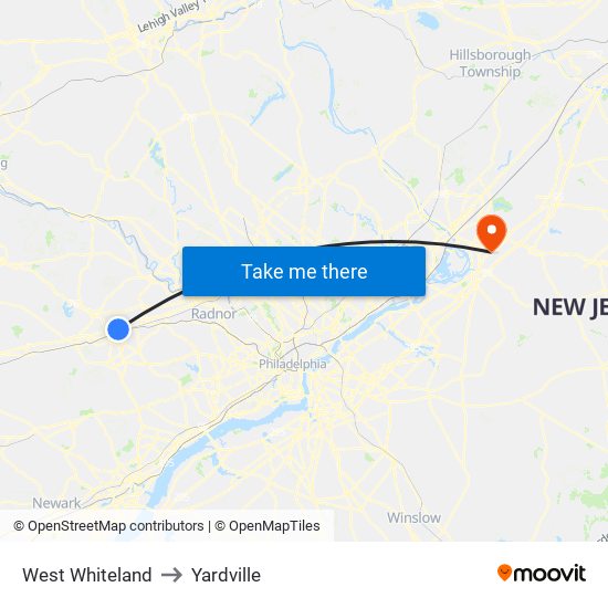 West Whiteland to Yardville map