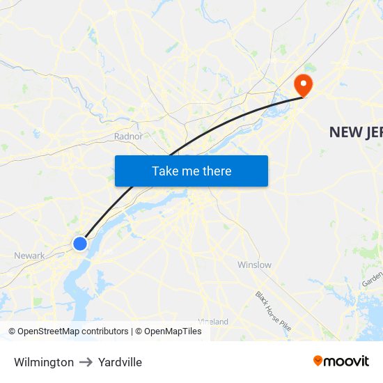 Wilmington to Yardville map