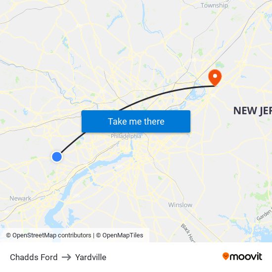 Chadds Ford to Yardville map