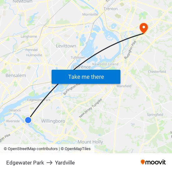 Edgewater Park to Yardville map