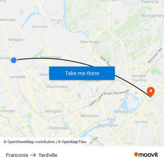 Franconia to Yardville map