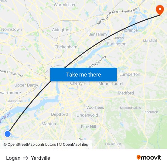 Logan to Yardville map