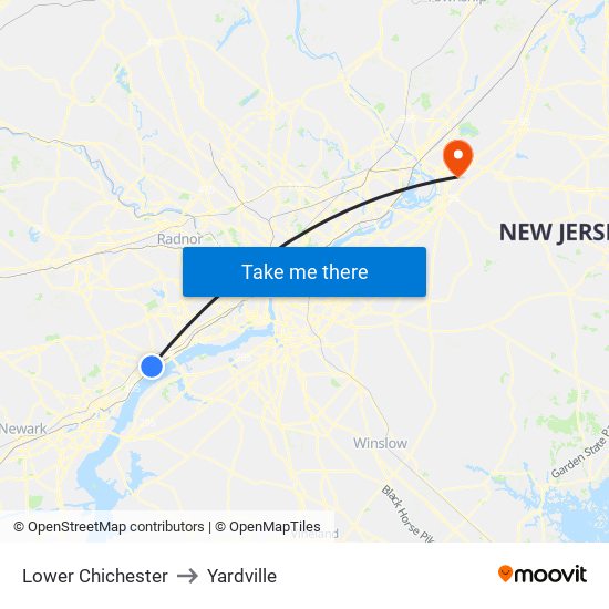 Lower Chichester to Yardville map