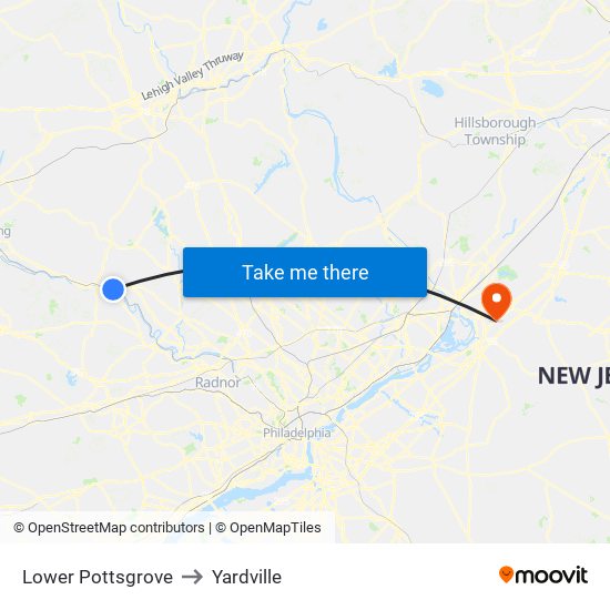 Lower Pottsgrove to Yardville map